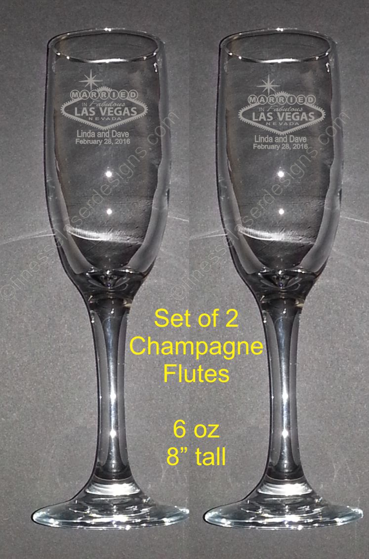 Etched Champagne Flutes - Set of 2, custom glass