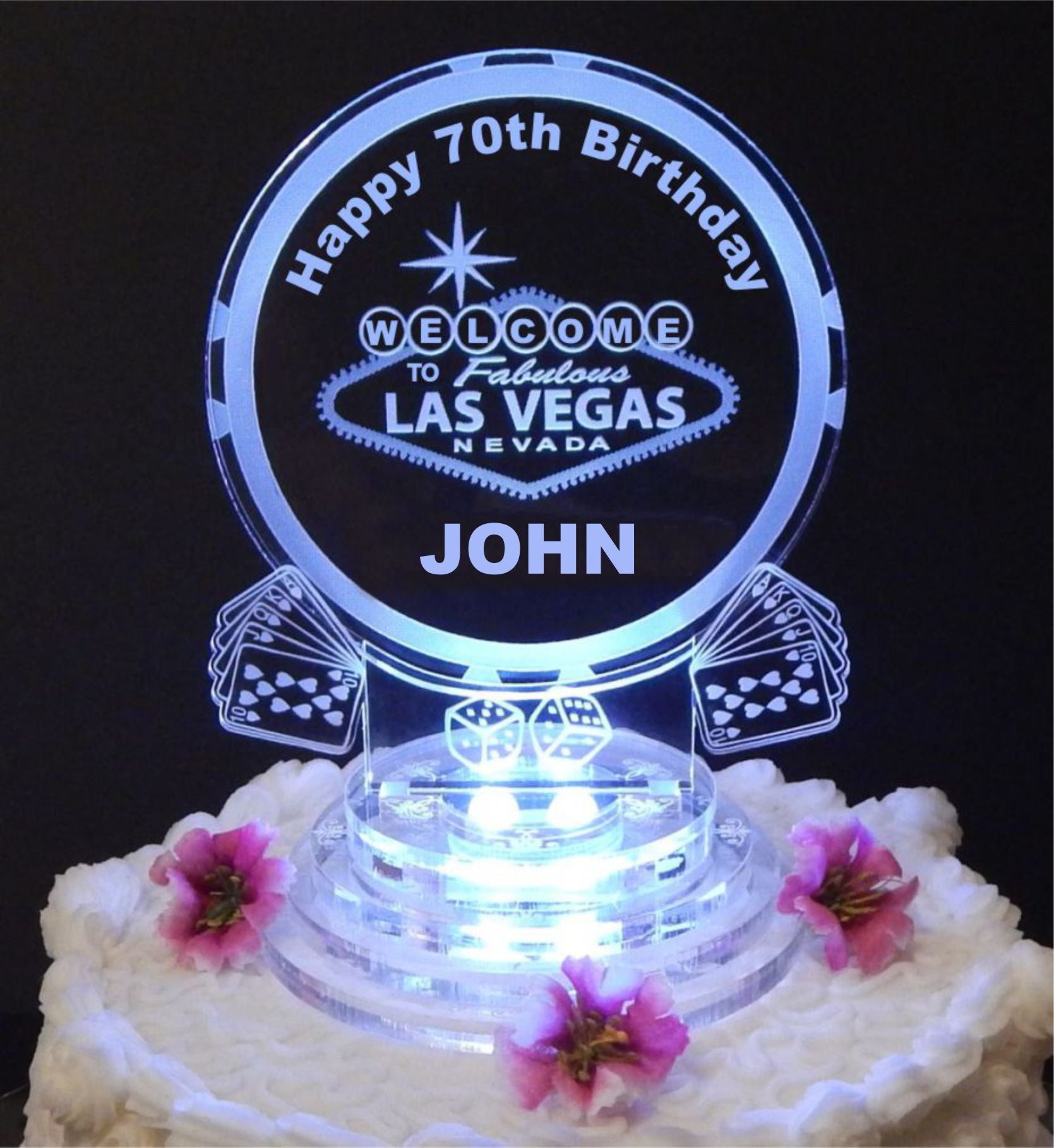 Personalized Welcome to Las Vegas Sign Lighted Acrylic LED Birthday Cake  Topper