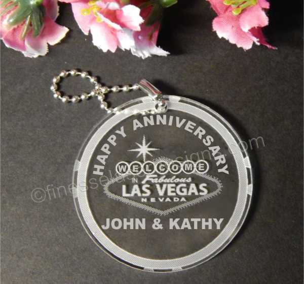 FinesseLaserDesigns Qty 50 Personalized Welcome to Las Vegas Acrylic Engraved Wedding Anniversary & Party Keychain Favors