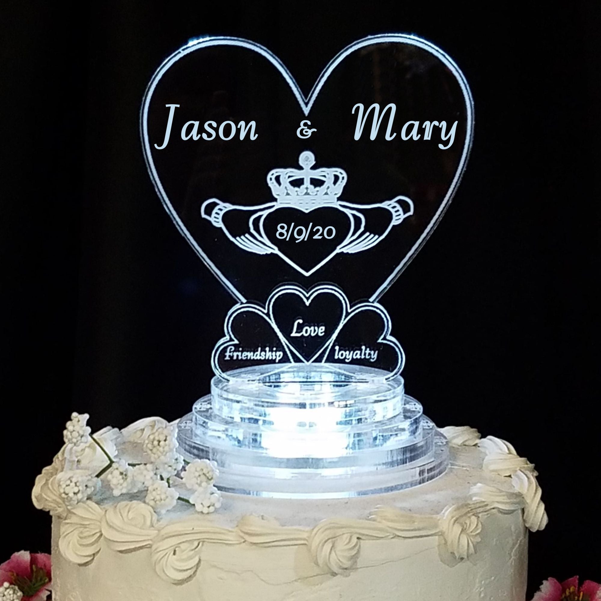 Personalized Celtic Claddagh Heart Acrylic LED Wedding Cake Topper –  FinesseLaserDesigns